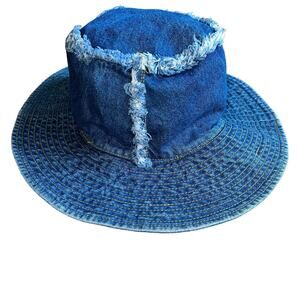 Vintage Denim Blue Jean Fringe Bucket Hat 90’s Y2K